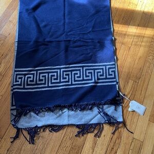 Navy Blue and Gray Scarf with Greek Key Pattern